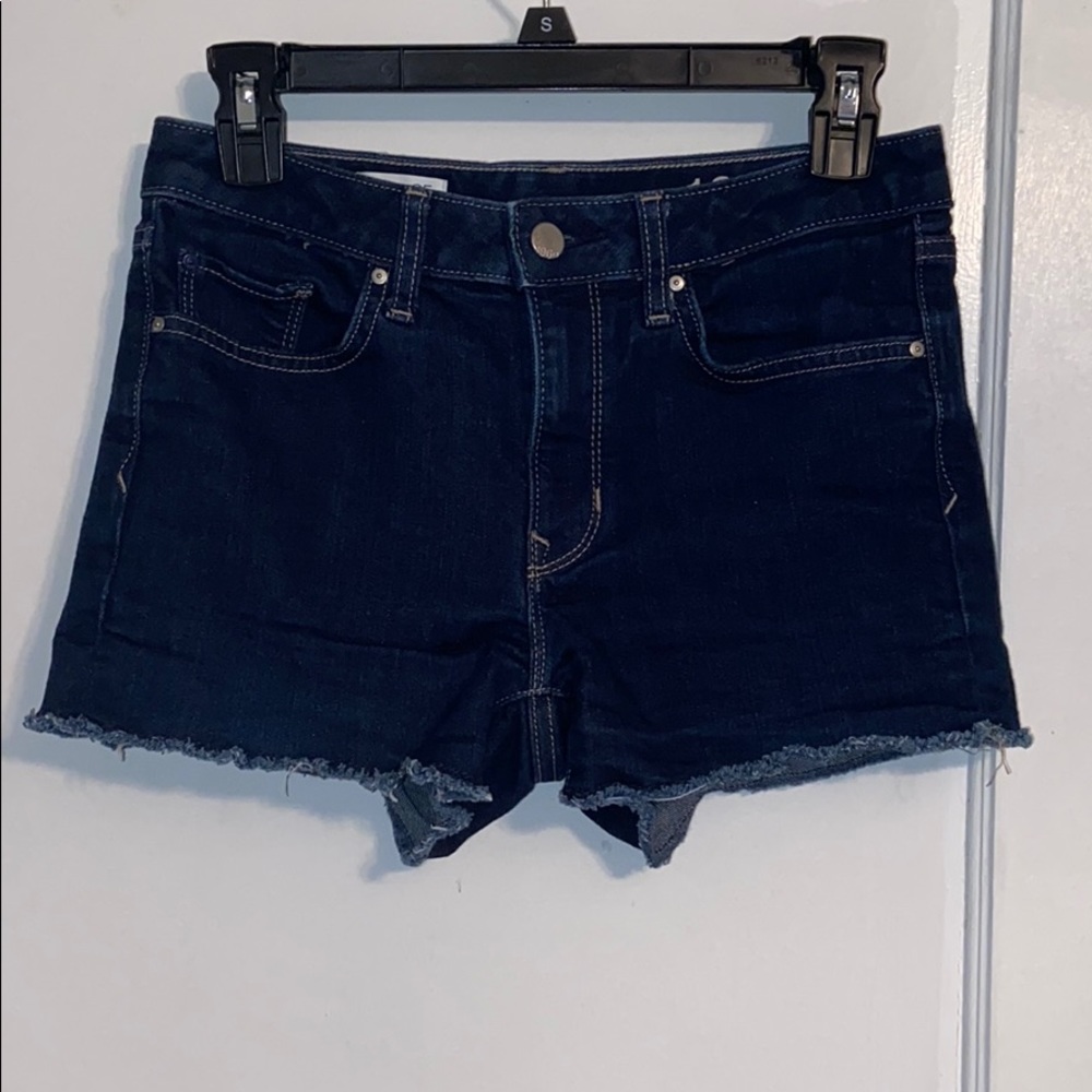 High rise, dark wash, jean shorts
